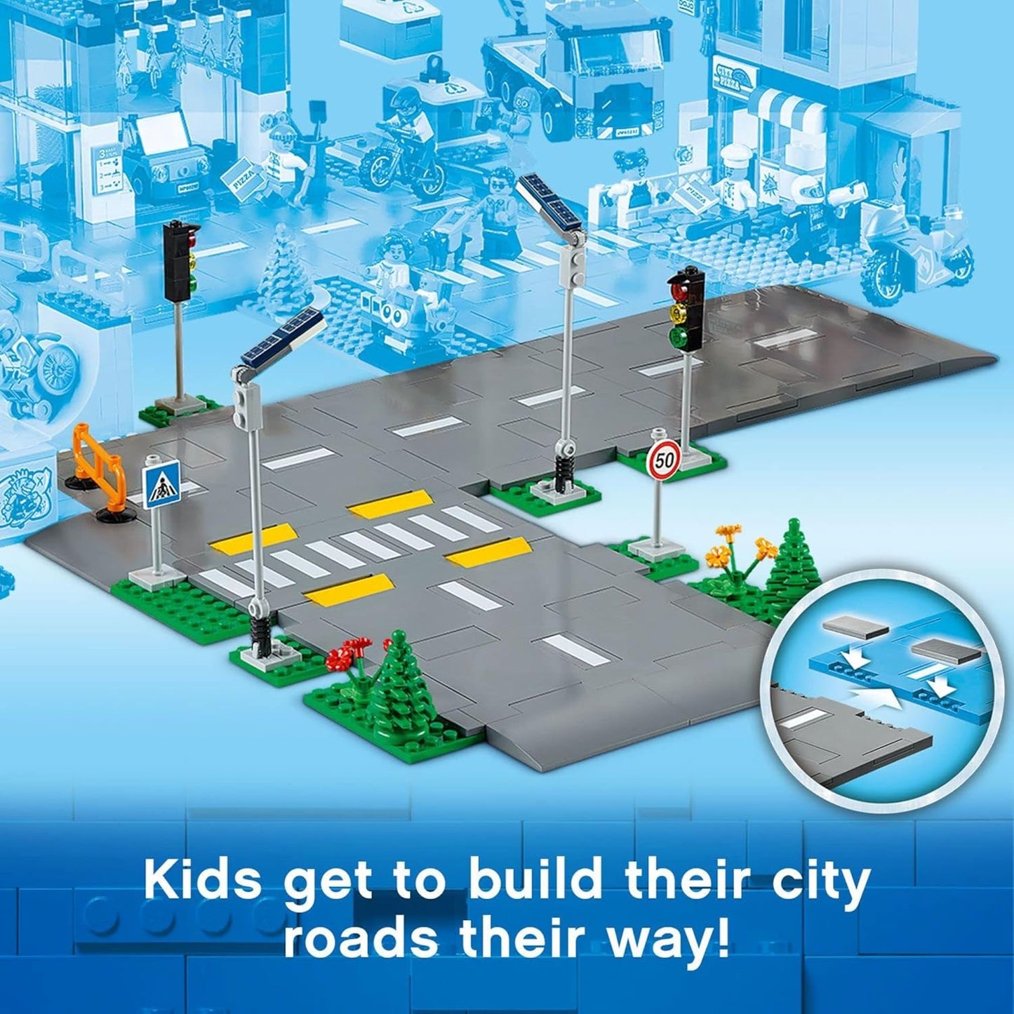 LEGO City Road Plates 60304 - Building Toy Set Featuring Traffic Lights Trees Glow in The