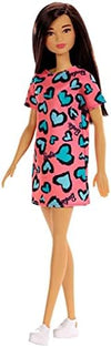Barbie Brunette Wearing Pink and Blue Heart-Print Dress and Platform Sneakers for 3 to 7