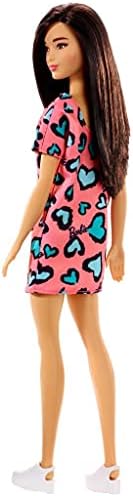 Barbie Brunette Wearing Pink and Blue Heart-Print Dress and Platform Sneakers for 3 to 7