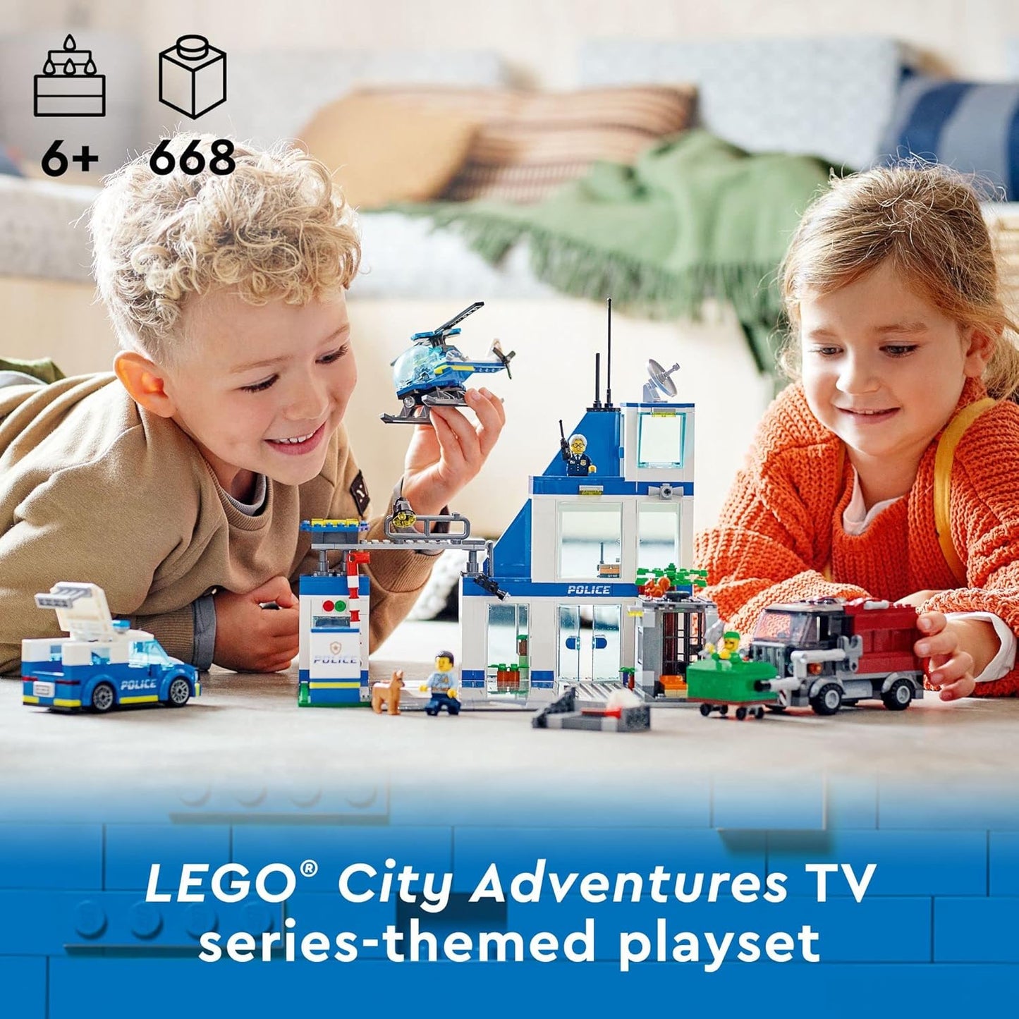 LEGO City Police Station with Van Garbage Truck Helicopter Toy 60316 Gifts for 6 Plus