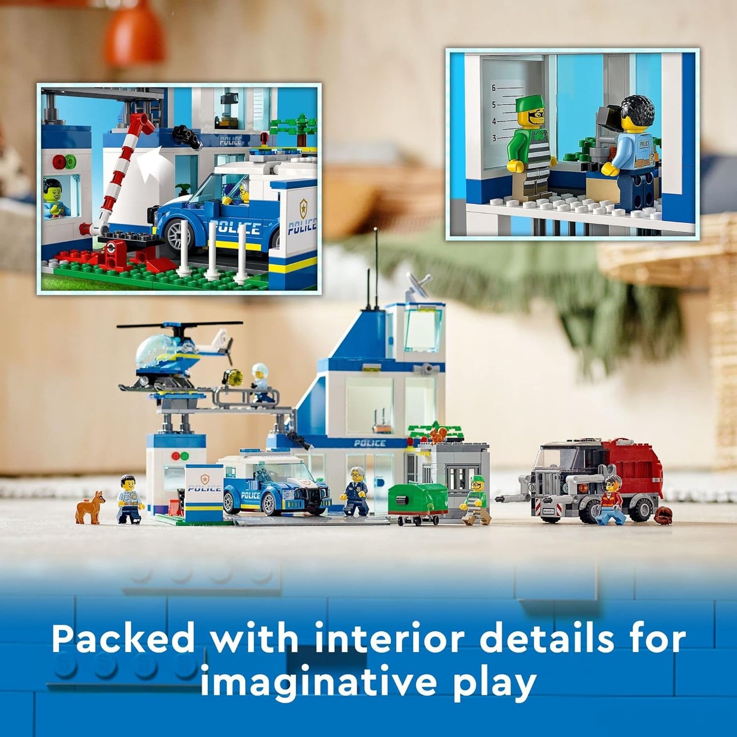 LEGO City Police Station with Van Garbage Truck Helicopter Toy 60316 Gifts for 6 Plus