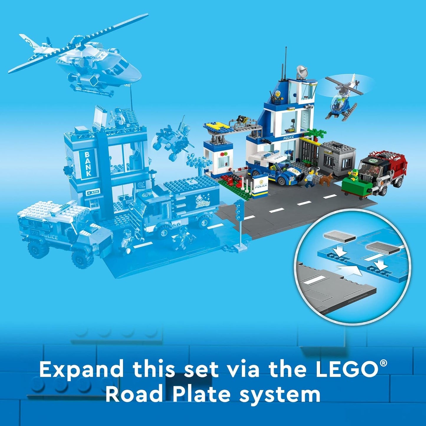 LEGO City Police Station with Van Garbage Truck Helicopter Toy 60316 Gifts for 6 Plus