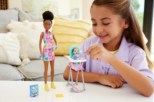 Barbie Skipper Doll Playset with Babysitting Set Themed to Mealtime Color-Change Toy Play