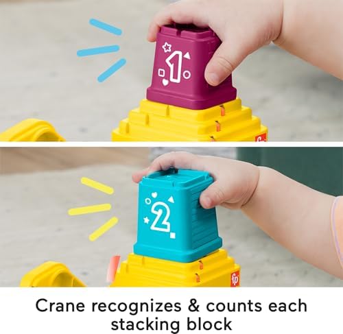 Fisher-Price Baby Toddler Learning Toy Count Stack Crane with Blocks Lights Music Sounds