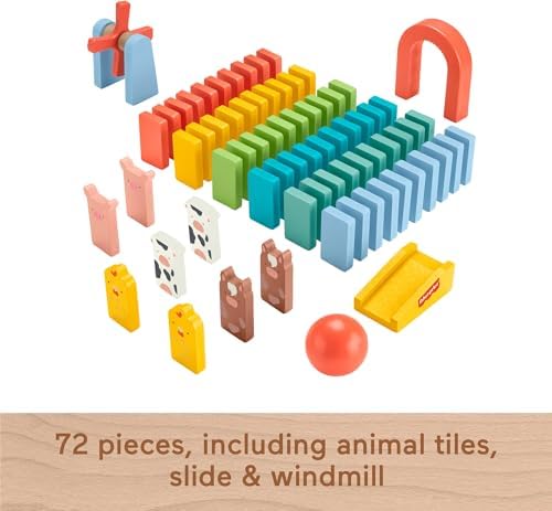 Fisher-Price Wood Preschool Game Domino Run Playset 72-Piece Wooden Building Set