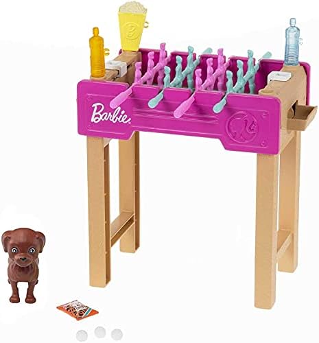 Barbie Mini Playset with Pet and Working Foosball Table Game Night Theme 3 to 7 Year Olds
