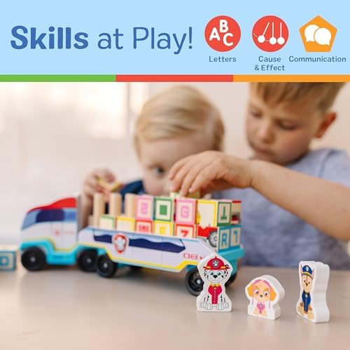 Melissa & Doug Melissa Doug PAW Patrol Wooden ABC Block Truck 33 Pieces - Sort And Stack Alphabet Blocks For Toddlers Vehicle