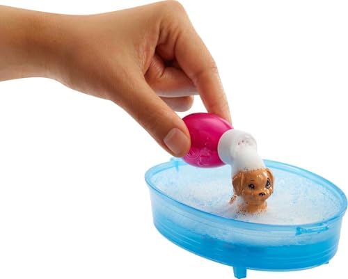 Barbie Jamn Barbie GDJ37 - Barbie pop Blond en speelset met 3 pups badje en accessoires