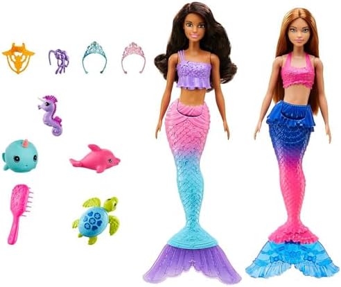 Barbie Mermaid Set With 2 Brunette Dolls 12-In30.40-Cm 4 Sea Pet