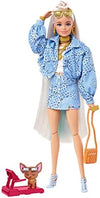 Barbie Extra Doll with Platinum Blonde Hair Blue Paisley-Print Jacket Pet Chihuahua