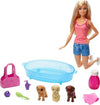 Barbie Jamn Barbie GDJ37 - Barbie pop Blond en speelset met 3 pups badje en accessoires