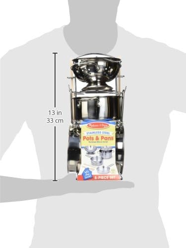 Melissa & Doug Melissa Doug Stainless Steel Pots and Pans Pretend Play Kitchen Set for 8