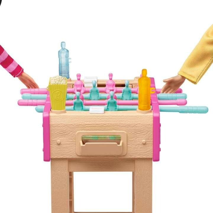 Barbie Mini Playset with Pet and Working Foosball Table Game Night Theme 3 to 7 Year Olds