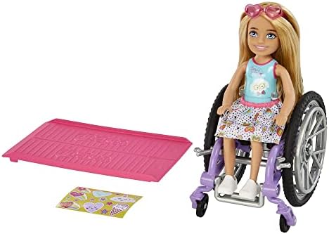 Barbie Chelsea Small Doll Wheelchair with Moving Wheels Ramp Sticker Sheet Blonde Hair