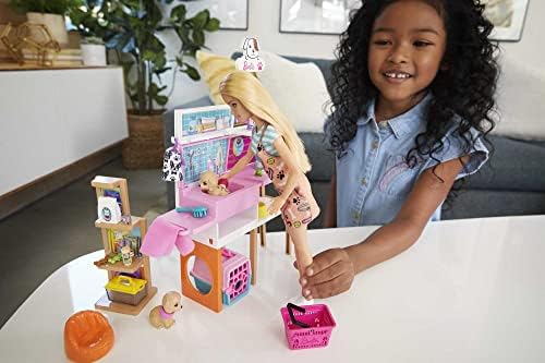 Barbie Doll Playset Pet Boutique with 4 Pets Color-Change Grooming Feature 20 Themed