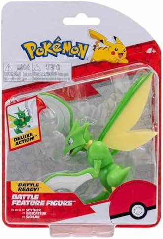 Pokemon SCYTHER Battle Feature Figure - 4.5-Inch Scyther Battle Figure with Chop Attack