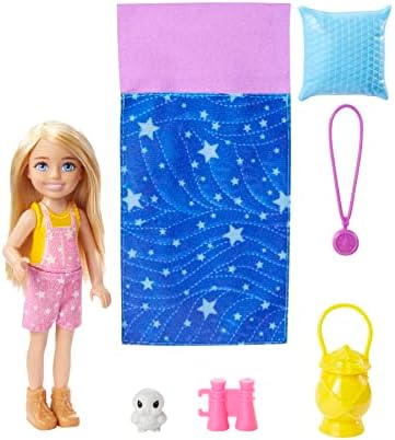 Barbie It Takes Two Caping Playset with Blonde Chelsea Small Doll Owl Sleeping Bag
