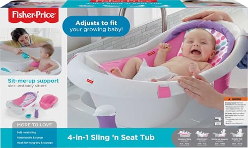 Fisher-Price Baby to Toddler Bath 4-In-1 Sling 'N Seat Tub with Removable Infant Support