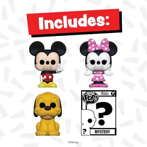 Funko Bitty POP Disney - Mickey 4-Pack - Mickey Mouse Minnie Mouse Pink Dress Pluto and A
