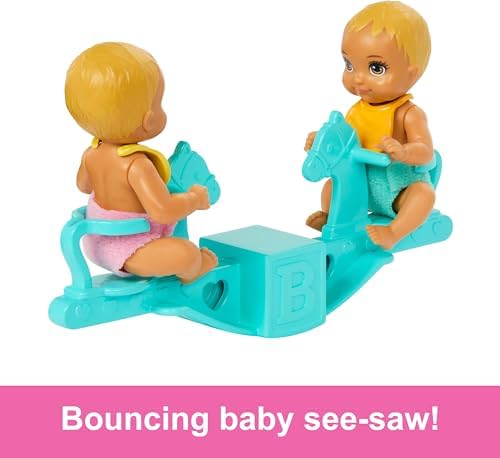 Barbie Skipper Doll Nursery Playset with Includes Twin Baby Dolls Crib Swing See-Saw More