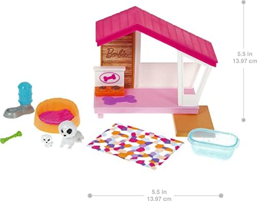 Barbie Mini Playset with 2 Pet Puppies Doghouse and Pet 3 to 7 Year Olds