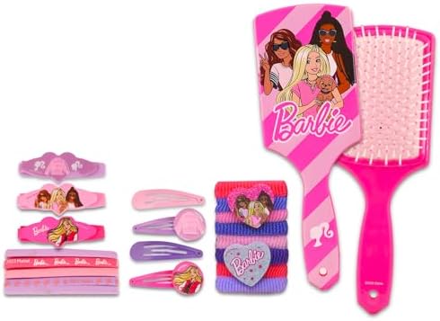 Disney Barbie Hair Set for Girls - Barbie Clamshell Hair Brush 4 Snap Clips 3 Barrettes 8