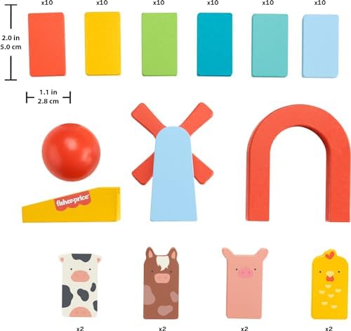 Fisher-Price Wood Preschool Game Domino Run Playset 72-Piece Wooden Building Set