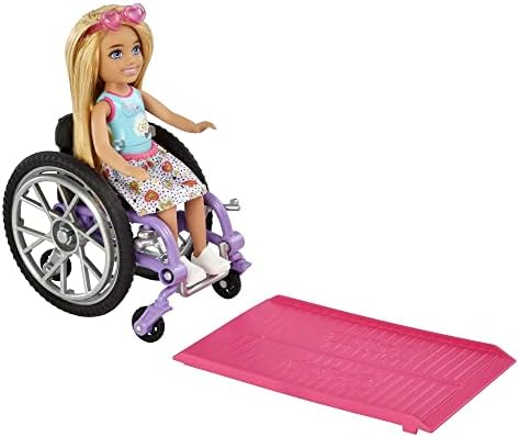 Barbie Chelsea Small Doll Wheelchair with Moving Wheels Ramp Sticker Sheet Blonde Hair