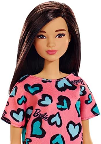 Barbie Brunette Wearing Pink and Blue Heart-Print Dress and Platform Sneakers for 3 to 7