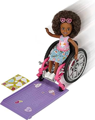 Barbie Chelsea Small Doll Wheelchair with Moving Wheels Ramp Sticker Sheet Blonde Hair