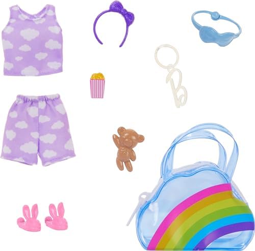 Barbie Clothes Deluxe Keychain Rainbow Bag with Pajamas Slumber Party-Themed for Fashion Doll