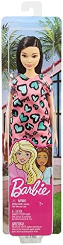 Barbie Brunette Wearing Pink and Blue Heart-Print Dress and Platform Sneakers for 3 to 7