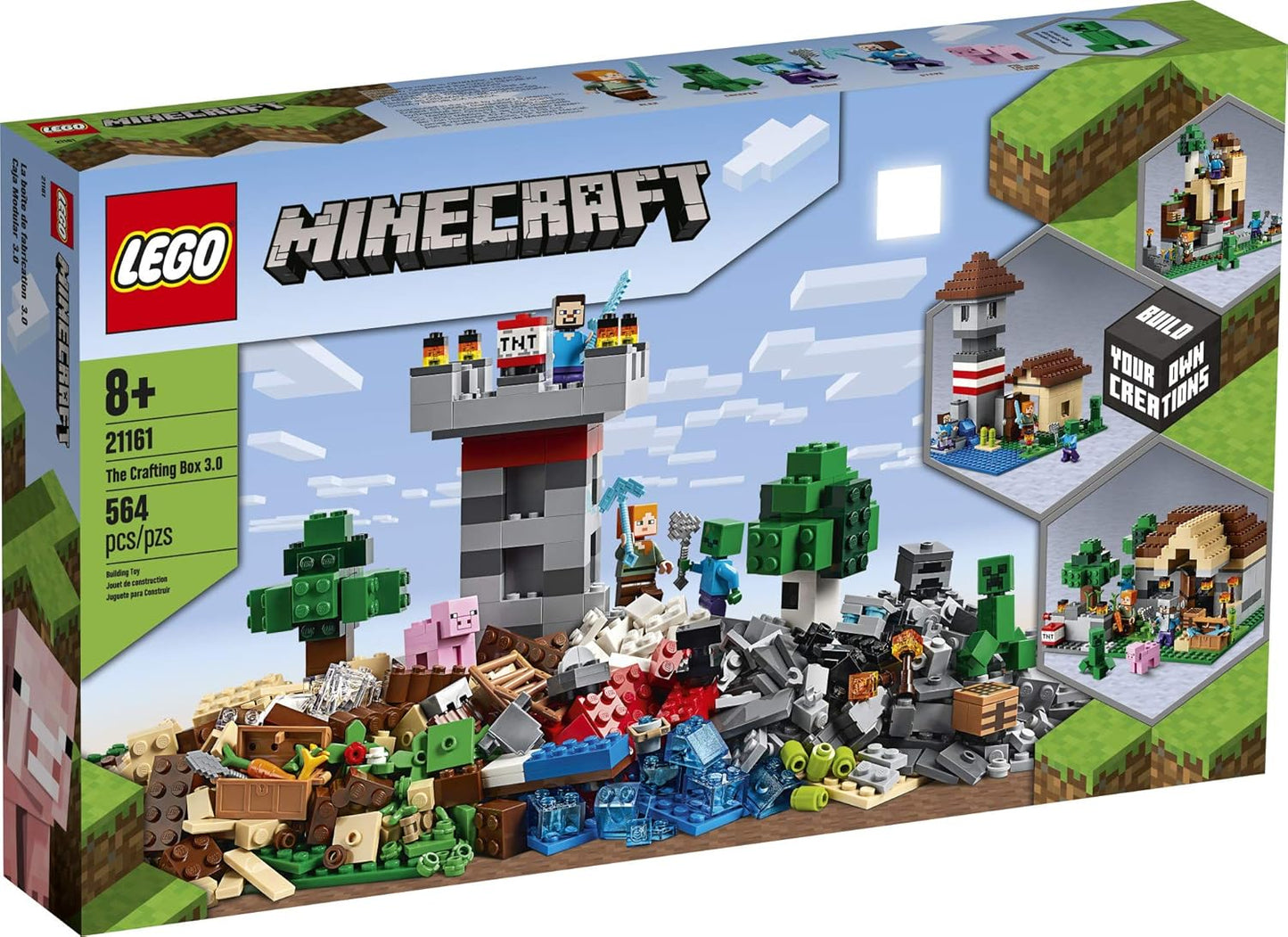 LEGO Minecraft The Crafting Box 3.0 21161 Minecraft Brick Construction Toy and Minifigures Castle and Farm Building Set