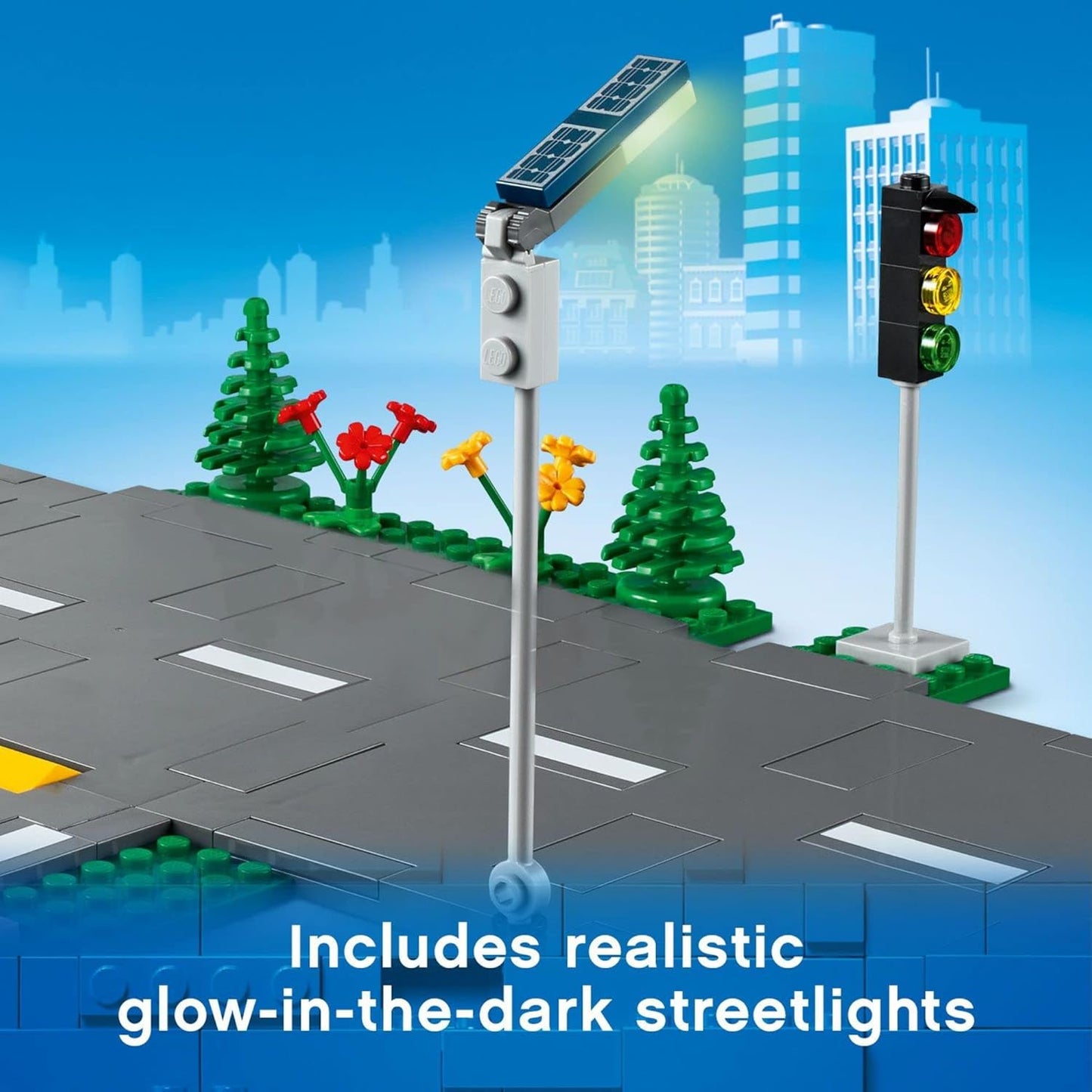 LEGO City Road Plates 60304 - Building Toy Set Featuring Traffic Lights Trees Glow in The