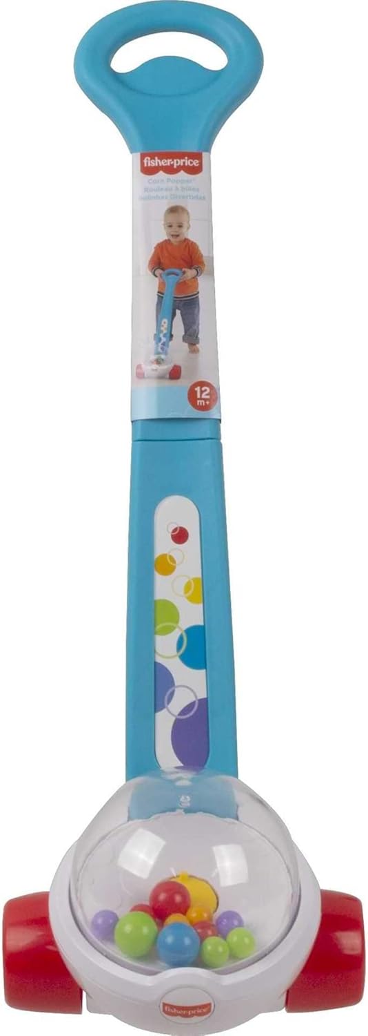 Fisher-Price Baby Toddler Toy Corn Popper Blue Push-Along with Ball-Popping Action for