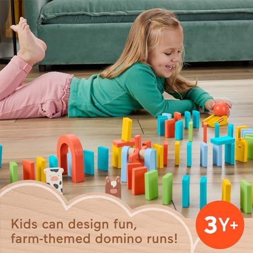 Fisher-Price Wood Preschool Game Domino Run Playset 72-Piece Wooden Building Set