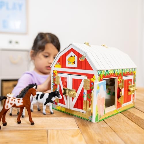 Melissa & Doug Melissa Doug Latches Barn Toy Sensory Activity Doors And Locks Toy Farm