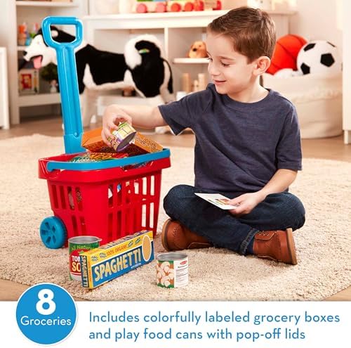 Melissa & Doug Melissa Doug Fill and Roll Grocery Basket With Play Food Boxes and Cans 11