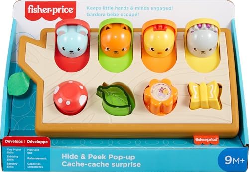 Fisher-Price Baby Toy Hide Peek Pop-Up Animal-Themed Sensory Activity with Wood Accents