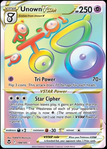 Pokemon Unown Vstar 199195- Silver Tempest - Full Art Rainbow - Pokemon Secret Rare