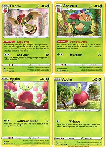 Pokemon Flapple Appletun Evolution Card Set - Applin - Sword Shield Rebel Clash - 4 Rare