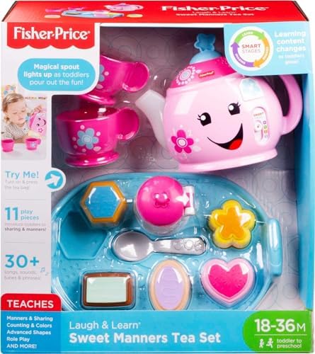 Fisher-Price Toddler Toy Laugh Learn Sweet Manners Tea Set with Music Lights for