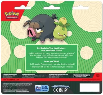 POKEMON TCG BACK TO SCHOOL 2023 ERASER BLISTER -1 OF 2 RANDOM ERASERS SMOLIV OR LECHONK