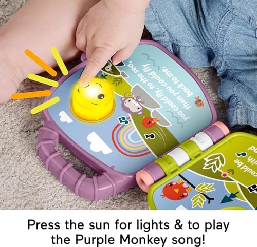 Fisher-Price Baby Toy Purple Monkey Musical Storybook with Lights Sounds for Infants