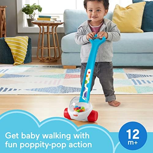 Fisher-Price Baby Toddler Toy Corn Popper Blue Push-Along with Ball-Popping Action for