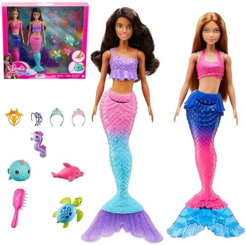 Barbie Mermaid Set With 2 Brunette Dolls 12-In30.40-Cm 4 Sea Pet
