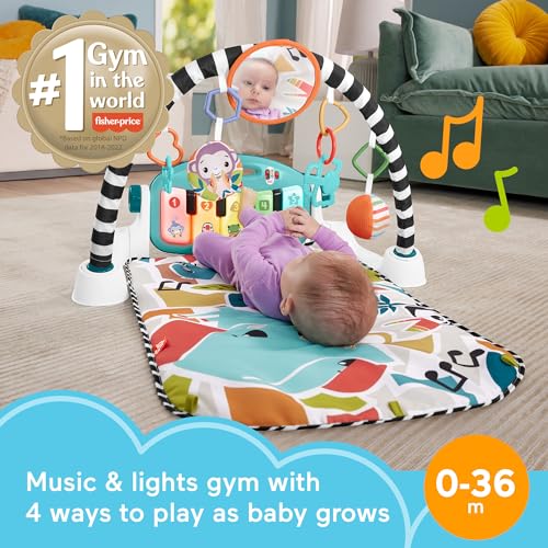 Fisher-Price Baby Playmat Glow and Grow Kick Play Piano Gym Blue Musical Learning Toy