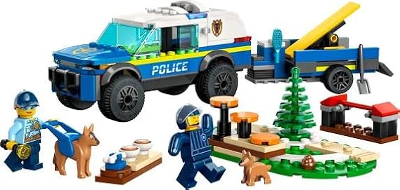 LEGO City Mobile Police Dog Training 60369 SUV Toy Car with Trailer Obstacle Course and Puppy Figures Animal Playset