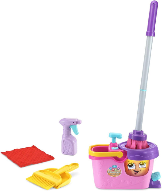 LeapFrog Clean Sweep Learning Caddy Mop and Broom Cleaning Toy Set for Ages 3-5 Pink