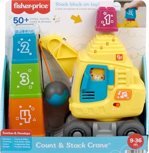 Fisher-Price Baby Toddler Learning Toy Count Stack Crane with Blocks Lights Music Sounds